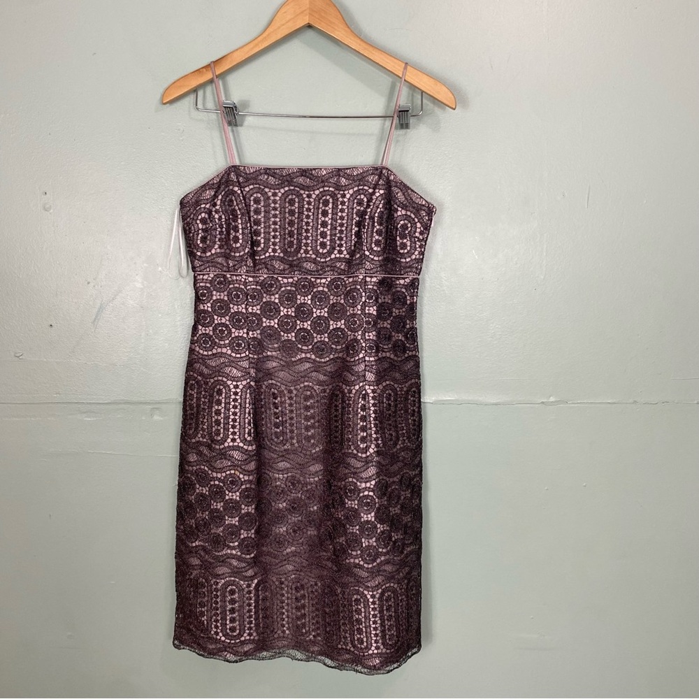 Escada Couture Lace Metallic Silk Purple Mini Dress Size 36‎ or Small